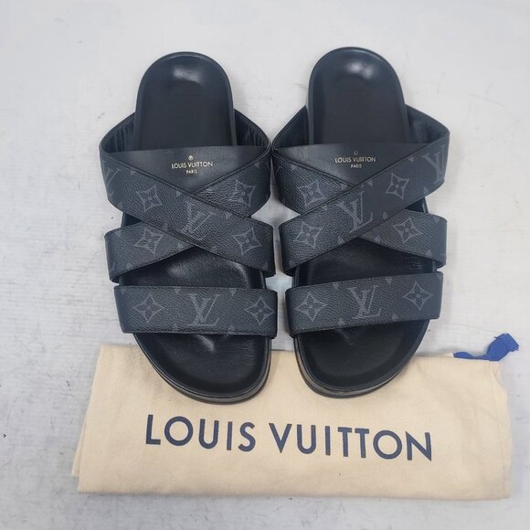 Louis Vuitton LV Monogram Black Leather Slide Sandal - Picture 9 of 13